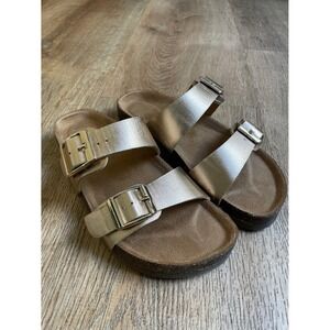 Wonder Nation Rose Gold Metallic Double Buckle Slide Sandals Comfort Footbed